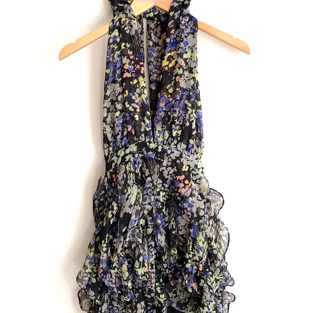 MM Couture Floral Halter backless ruffled bottom mini dress, Size S